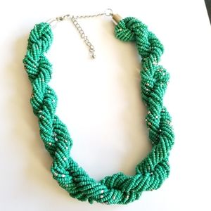 Necklace beaded Thick rope turquoise blue glass seed beads